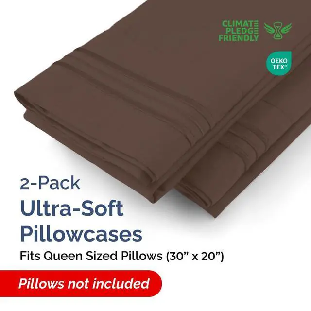 Alt view image 2 of 7 - Queen Pillow Cases Set of 2 - Ultra Soft Hotel Quality Pillowcase Covers - Comfy, Cozy & Wrinkle Free - Shrinkage, Stain and Fade Resistant - Machine Washable Pillow Protectors - 2 Piece Set - Brown