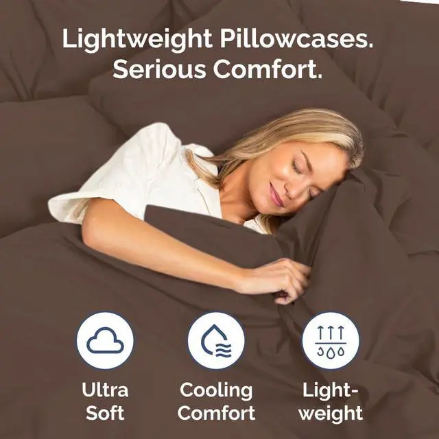 Alt view image 3 of 7 - Queen Pillow Cases Set of 2 - Ultra Soft Hotel Quality Pillowcase Covers - Comfy, Cozy & Wrinkle Free - Shrinkage, Stain and Fade Resistant - Machine Washable Pillow Protectors - 2 Piece Set - Brown
