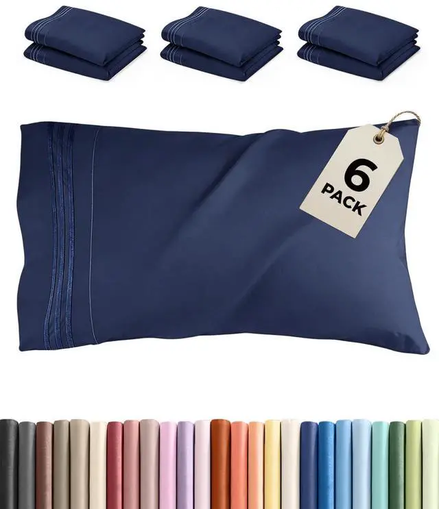 Main image of King Pillow Cases Set of 6 - Ultra Soft Hotel Quality Pillowcase Covers - Comfy. Cozy & Wrinkle Free - Shrink, Stain and Fade Resistant - Machine Washable Pillow Protectors - 6 Piece Set - Navy Blue