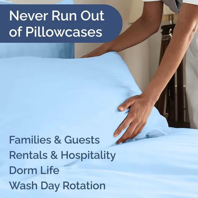 Alt view image 5 of 7 - Queen Pillow Cases Set of 8 - Ultra Soft Hotel Quality Pillowcase Covers - Comfy, Cozy & Wrinkle Free - Shrink, Stain & Fade Resistant - Machine Washable Pillow Protectors - 8 Piece Set - Light Blue