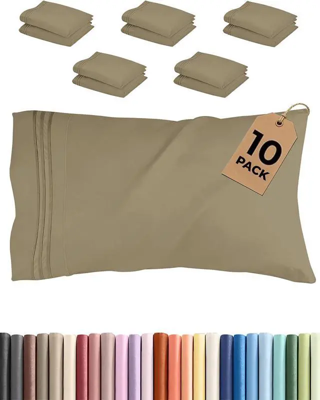 Main image of King Standard Pillow Cases Set of 10 - Ultra Soft Hotel Quality Pillowcase Covers - Comfy & Wrinkle Free - Shrink, Stain and Fade Resistant - Machine Washable Pillow Protectors - 10 Piece Set - Khaki