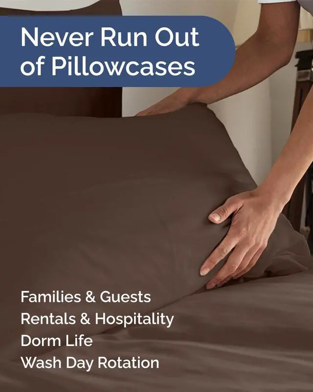Alt view image 5 of 7 - King Standard Pillow Cases Set of 8 - Ultra Soft Hotel Quality Pillowcase Covers - Comfy & Wrinkle Free - Shrink & Fade Resistant - Easy-Care, Machine Washable Pillow Protectors - 8 Piece Set - Brown