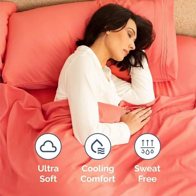 Alt view image 4 of 7 - Cal King Size 4 Piece Sheet Set - Comfy Breathable & Cooling Sheets - Hotel Luxury Bed Sheets for Women & Men - Deep Pockets, Easy-Fit, Extra Soft & Wrinkle Free Sheets - Coral Oeko-Tex Bed Sheet Set