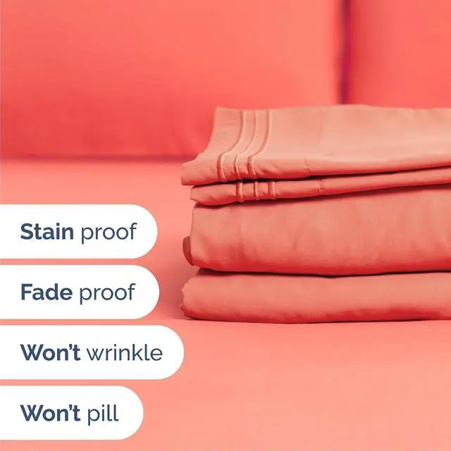 Alt view image 5 of 7 - Cal King Size 4 Piece Sheet Set - Comfy Breathable & Cooling Sheets - Hotel Luxury Bed Sheets for Women & Men - Deep Pockets, Easy-Fit, Extra Soft & Wrinkle Free Sheets - Coral Oeko-Tex Bed Sheet Set