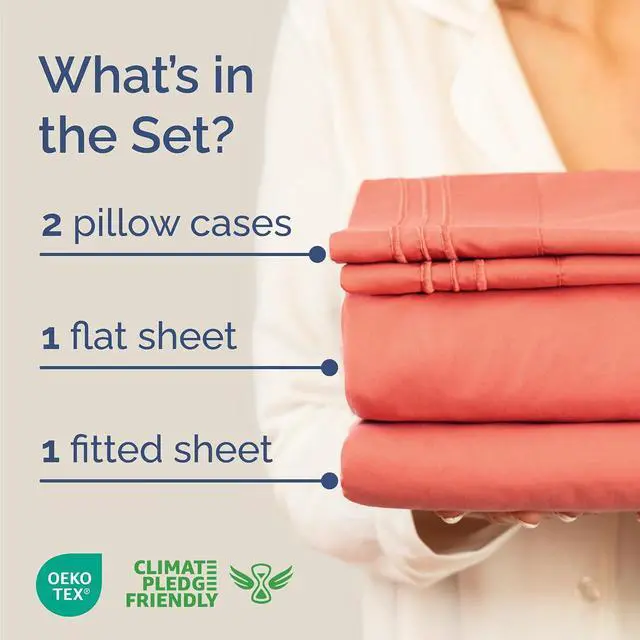 Alt view image 2 of 7 - Cal King Size 4 Piece Sheet Set - Comfy Breathable & Cooling Sheets - Hotel Luxury Bed Sheets for Women & Men - Deep Pockets, Easy-Fit, Extra Soft & Wrinkle Free Sheets - Coral Oeko-Tex Bed Sheet Set