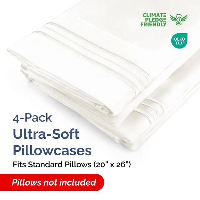 Alt view image 2 of 7 - Standard Pillow Cases Set of 4 - Ultra Soft Hotel Quality Pillowcase Covers - Comfy Bedding for Women, Men, Kids & Teens - Machine Washable Pillow Protectors - 4 Piece - Standard Size Antique White