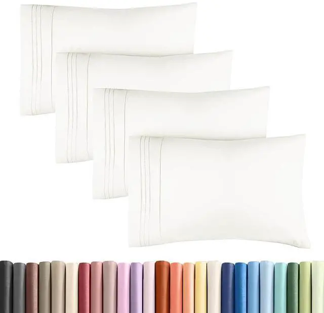 Main image of Standard Pillow Cases Set of 4 - Ultra Soft Hotel Quality Pillowcase Covers - Comfy Bedding for Women, Men, Kids & Teens - Machine Washable Pillow Protectors - 4 Piece - Standard Size Antique White