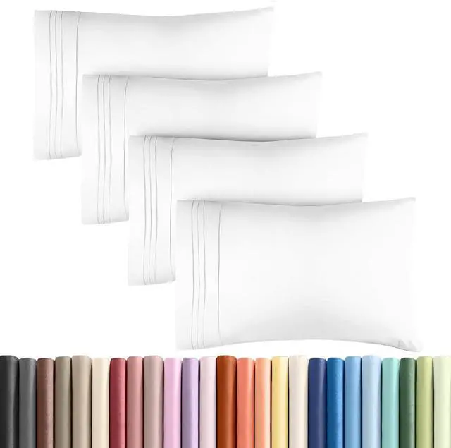 Main image of Queen Pillow Cases Set of 4 - Ultra Soft Hotel Quality Pillowcase Covers - Comfy, Cozy & Wrinkle Free - Shrinkage, Stain and Fade Resistant - Machine Washable Pillow Protectors - 4 Piece Set - White