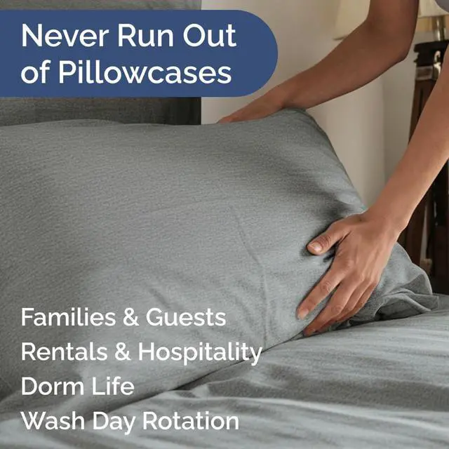 Alt view image 5 of 7 - King Pillow Cases Set of 8 - Ultra Soft Hotel Quality Pillowcase Covers - Comfy & Wrinkle Free - Shrink, Stain and Fade Resistant - Machine Washable Pillow Protectors - 8 Piece Set - Heathered Grey