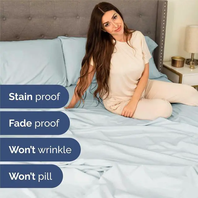 Alt view image 5 of 7 - King Size 4 Piece Sheet Set - Comfy Breathable & Cooling Sheets - Hotel Luxury Bed Sheets for Women & Men - Deep Pockets, Easy-Fit, Extra Soft & Wrinkle Free Sheets - Ice Blue Oeko-Tex Bed Sheet Set