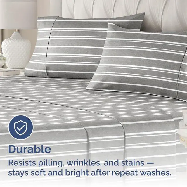 Alt view image 4 of 7 - Queen Pillow Cases Set of 4 - Ultra Soft Hotel Quality Pillowcase Covers - Comfy, Cozy & Wrinkle Free - Shrinkage and Fade Resistant - Machine Washable Pillow Protectors - 4 Piece Set - Grey Stripes 3