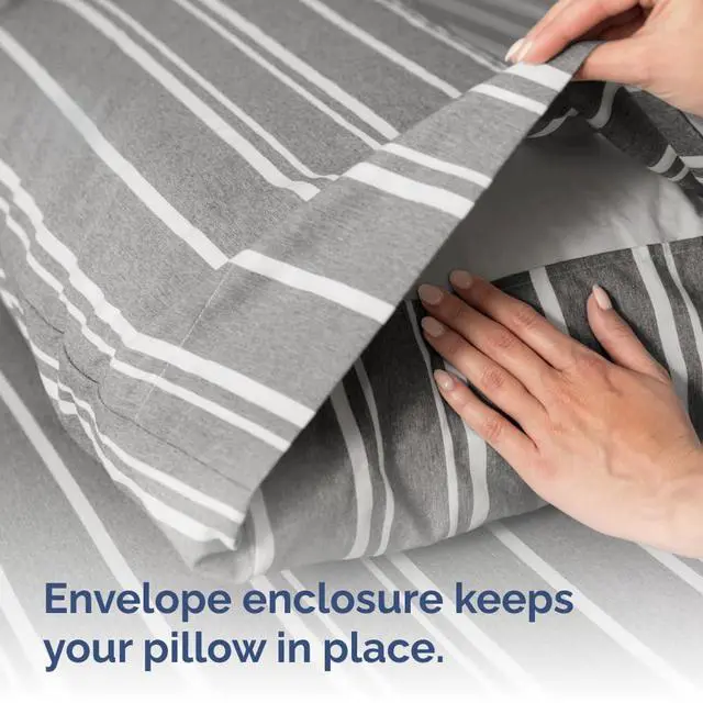 Alt view image 6 of 7 - Queen Pillow Cases Set of 4 - Ultra Soft Hotel Quality Pillowcase Covers - Comfy, Cozy & Wrinkle Free - Shrinkage and Fade Resistant - Machine Washable Pillow Protectors - 4 Piece Set - Grey Stripes 3