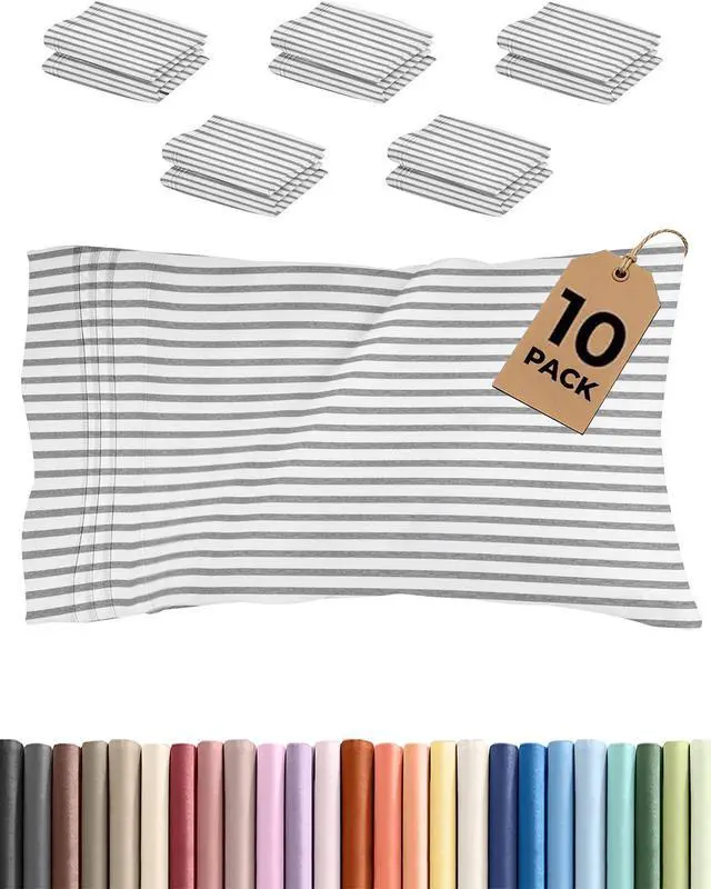 Main image of Queen Pillow Cases Set of 10 - Ultra Soft Hotel Quality Pillowcase Covers - Comfy & Wrinkle Free - Stain & Fade Resistant - Easy-Care, Machine Washable Pillow Protectors - 10 Piece Set - Grey Stripes