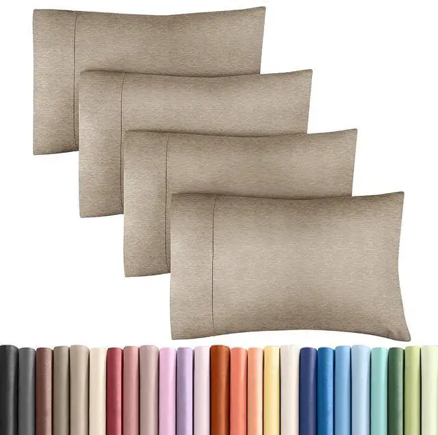 Main image of Queen Pillow Cases Set of 4 - Ultra Soft Hotel Quality Pillowcase Covers - Comfy, Cozy & Wrinkle Free - Shrinkage & Fade Resistant - Machine Washable Pillow Protectors - 4 Piece Set - Heathered Beige