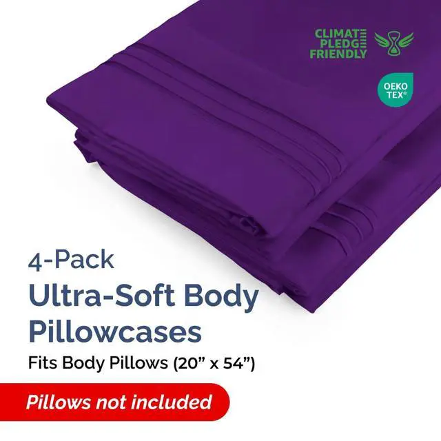 Alt view image 2 of 7 - Body Pillowcases Set of 4-20x54 Long Body Pillow Case - Soft Body Pillow Cover for Sleeping & Side Sleepers - Comfy, Cozy Breathable & Fade Free - Machine Washable w/Envelope Enclosure - (Purple)