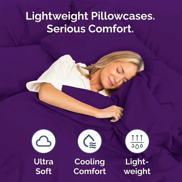 Alt view image 3 of 7 - Body Pillowcases Set of 4-20x54 Long Body Pillow Case - Soft Body Pillow Cover for Sleeping & Side Sleepers - Comfy, Cozy Breathable & Fade Free - Machine Washable w/Envelope Enclosure - (Purple)