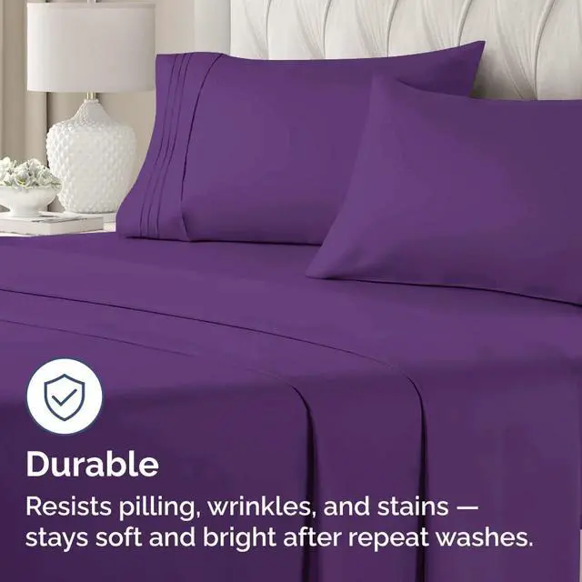Alt view image 4 of 7 - King Pillow Cases Set of 4 - Ultra Soft Hotel Quality Pillowcase Covers - Comfy, Cozy & Wrinkle Free - Shrinkage, Stain and Fade Resistant - Machine Washable Pillow Protectors - 4 Piece Set - Purple