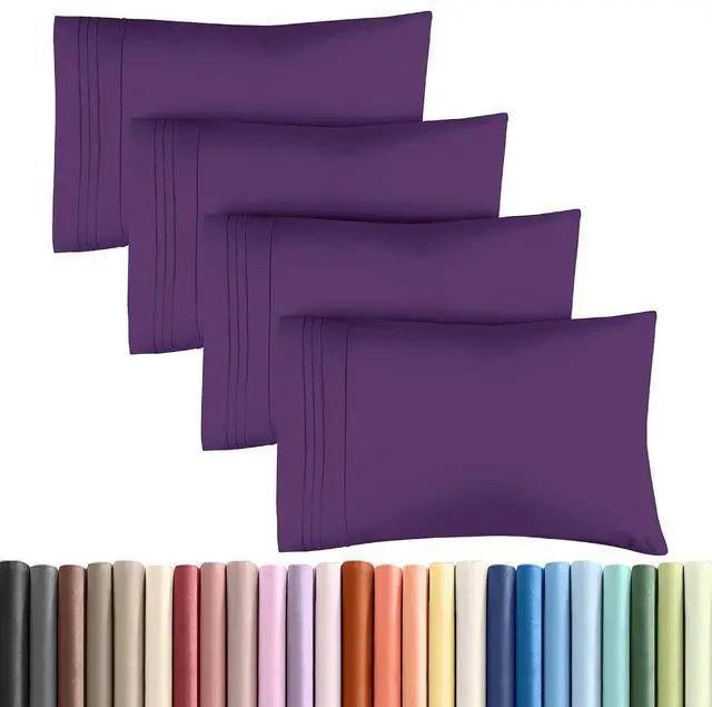 Main image of King Pillow Cases Set of 4 - Ultra Soft Hotel Quality Pillowcase Covers - Comfy, Cozy & Wrinkle Free - Shrinkage, Stain and Fade Resistant - Machine Washable Pillow Protectors - 4 Piece Set - Purple