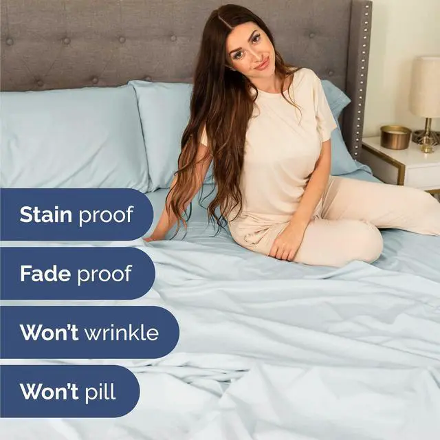 Alt view image 5 of 7 - Cal King Size 4 Piece Sheet Set - Comfy Breathable & Cooling Sheets - Hotel Luxury Bed Sheets for Women & Men - Deep Pockets, Easy-Fit, Soft and Wrinkle Free Sheets - Ice Blue Oeko-Tex Bed Sheet Set