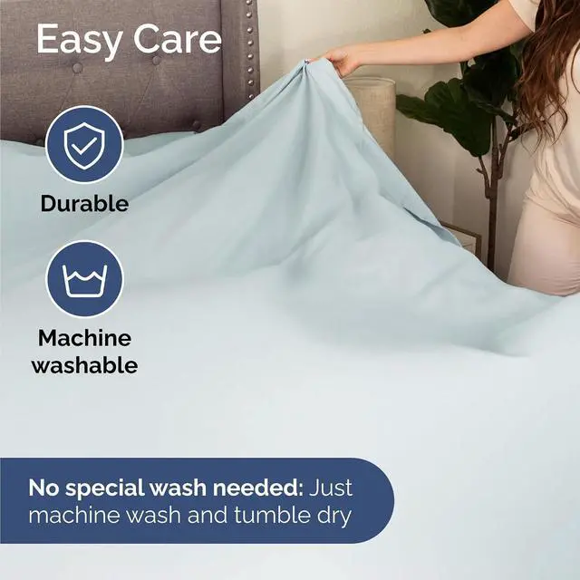 Alt view image 7 of 7 - Cal King Size 4 Piece Sheet Set - Comfy Breathable & Cooling Sheets - Hotel Luxury Bed Sheets for Women & Men - Deep Pockets, Easy-Fit, Soft and Wrinkle Free Sheets - Ice Blue Oeko-Tex Bed Sheet Set