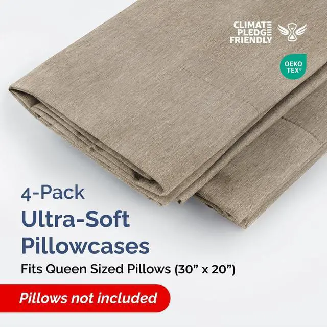 Alt view image 2 of 7 - Queen Pillow Cases Set of 4 - Ultra Soft Hotel Quality Pillowcase Covers - Comfy, Cozy & Wrinkle Free - Shrinkage & Fade Resistant - Machine Washable Pillow Protectors - 4 Piece Set - Heathered Beige
