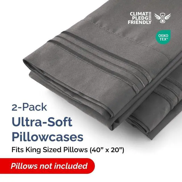Alt view image 2 of 7 - King Pillow Cases Set of 2 - Ultra Soft Hotel Quality Pillowcase Covers - Comfy, Cozy & Wrinkle Free - Shrinkage, Stain and Fade Resistant - Machine Washable Pillow Protectors - 2 Piece Set - Charcoal
