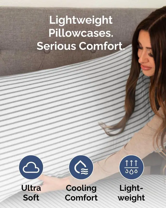 Alt view image 3 of 7 - Queen Pillow Cases Set of 10 - Ultra Soft Hotel Quality Pillowcase Covers - Comfy & Wrinkle Free - Stain & Fade Resistant - Easy-Care, Machine Washable Pillow Protectors - 10 Piece Set - Grey Stripes