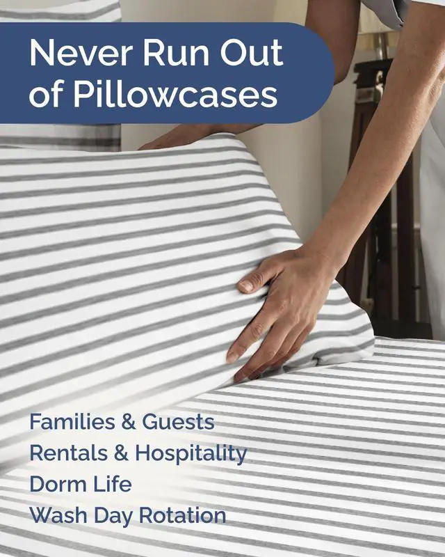 Alt view image 5 of 7 - Queen Pillow Cases Set of 10 - Ultra Soft Hotel Quality Pillowcase Covers - Comfy & Wrinkle Free - Stain & Fade Resistant - Easy-Care, Machine Washable Pillow Protectors - 10 Piece Set - Grey Stripes