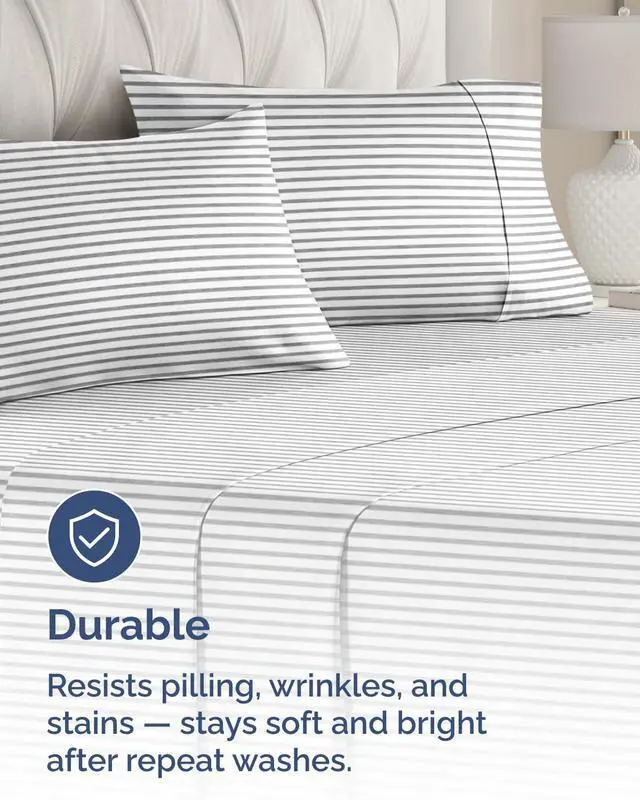 Alt view image 4 of 7 - Queen Pillow Cases Set of 10 - Ultra Soft Hotel Quality Pillowcase Covers - Comfy & Wrinkle Free - Stain & Fade Resistant - Easy-Care, Machine Washable Pillow Protectors - 10 Piece Set - Grey Stripes