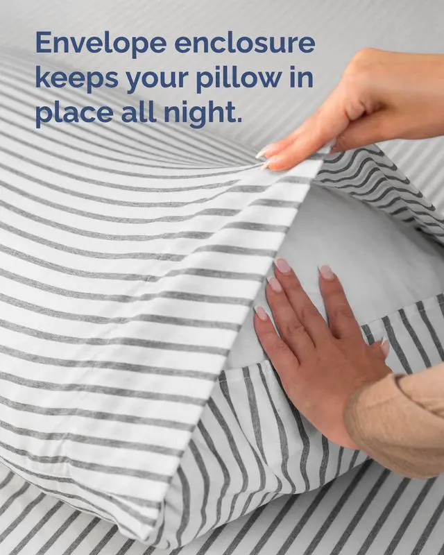 Alt view image 7 of 7 - Queen Pillow Cases Set of 10 - Ultra Soft Hotel Quality Pillowcase Covers - Comfy & Wrinkle Free - Stain & Fade Resistant - Easy-Care, Machine Washable Pillow Protectors - 10 Piece Set - Grey Stripes