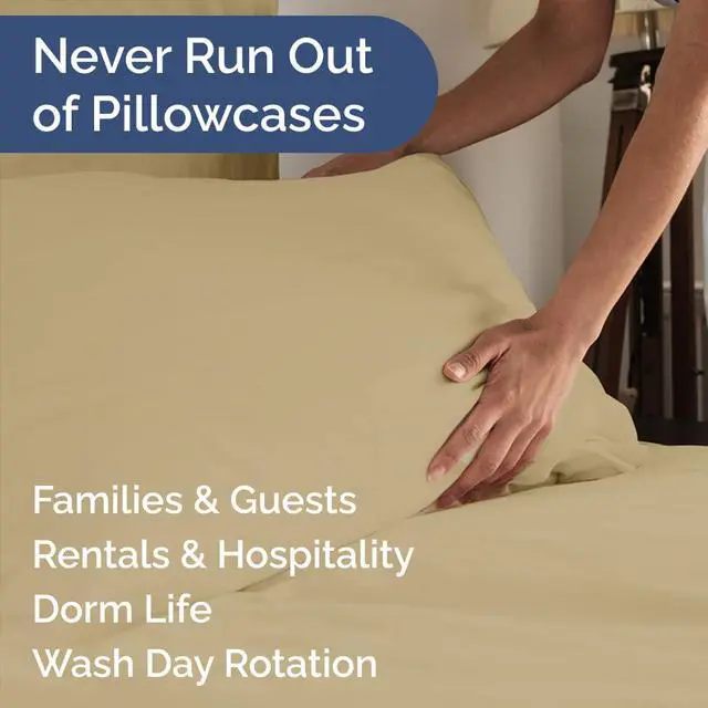Alt view image 5 of 7 - Queen Pillow Cases Set of 8 - Ultra Soft Hotel Quality Pillowcase Covers - Comfy & Wrinkle Free - Shrink, Stain and Fade Resistant - Easy-Care, Machine Washable Pillow Protectors - 8 Pcs Set - Beige