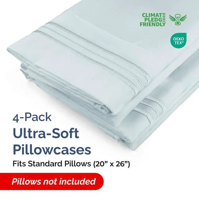 Alt view image 2 of 7 - Standard Pillow Cases Set of 4 - Ultra Soft Hotel Quality Pillowcase Covers - Comfy Bedding for Women, Men, Kids & Teens - Machine Washable Pillow Protectors - 4 Piece Set - Standard Size Sky Blue
