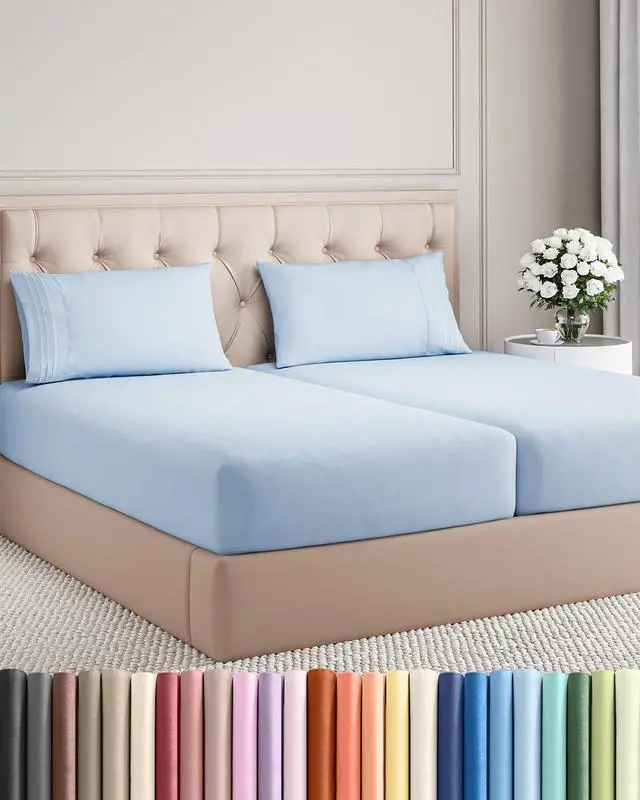 Main image of Split King Size 5 Piece Sheet Set - Comfy Breathable & Cooling Sheets - Hotel Luxury Bed Sheets for Women & Men - Deep Pockets, Easy-Fit, Soft & Wrinkle Free Sheets - Sky Blue Oeko-Tex Bed Sheet Set