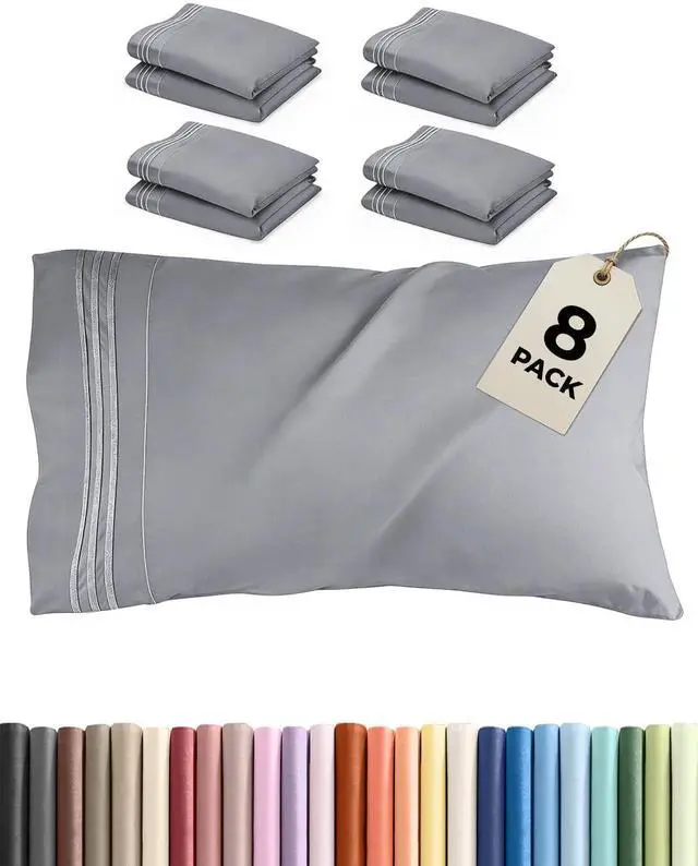 Main image of Queen Pillow Cases Set of 8 - Ultra Soft Hotel Quality Pillowcase Covers - Comfy, Cozy & Wrinkle Free - Shrink, Stain & Fade Resistant - Machine Washable Pillow Protectors - 8 Piece Set - Steel Blue