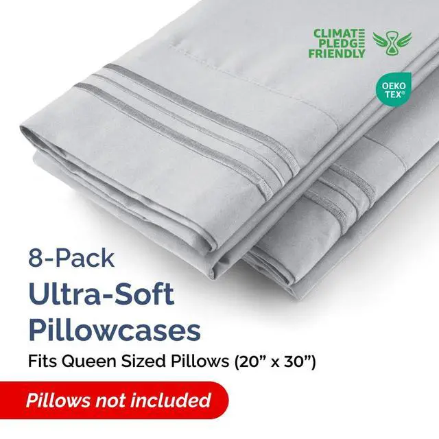 Alt view image 2 of 7 - Queen Pillow Cases Set of 8 - Ultra Soft Hotel Quality Pillowcase Covers - Comfy, Cozy & Wrinkle Free - Shrink, Stain & Fade Resistant - Machine Washable Pillow Protectors - 8 Piece Set - Steel Blue