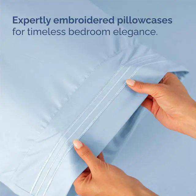 Alt view image 6 of 7 - Split King Size 5 Piece Sheet Set - Comfy Breathable & Cooling Sheets - Hotel Luxury Bed Sheets for Women & Men - Deep Pockets, Easy-Fit, Soft & Wrinkle Free Sheets - Sky Blue Oeko-Tex Bed Sheet Set
