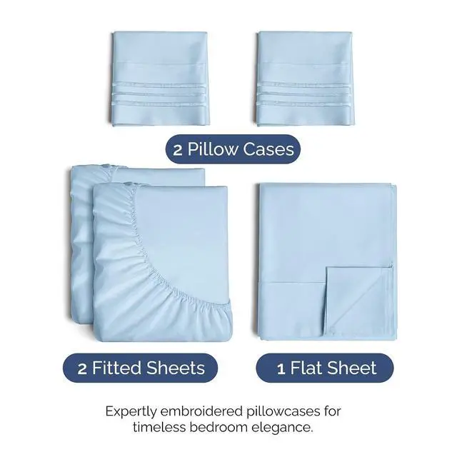 Alt view image 2 of 7 - Split King Size 5 Piece Sheet Set - Comfy Breathable & Cooling Sheets - Hotel Luxury Bed Sheets for Women & Men - Deep Pockets, Easy-Fit, Soft & Wrinkle Free Sheets - Light Blue Oeko-Tex Bed Sheet Set