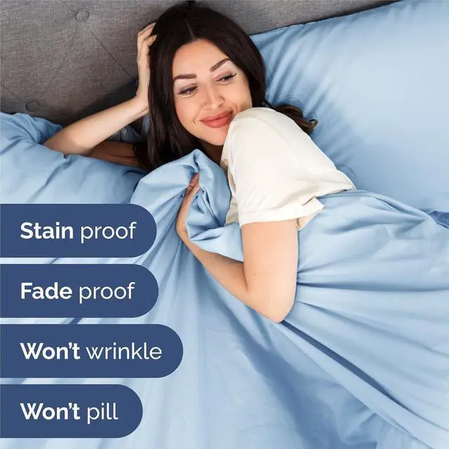 Alt view image 5 of 7 - Split King Size 5 Piece Sheet Set - Comfy Breathable & Cooling Sheets - Hotel Luxury Bed Sheets for Women & Men - Deep Pockets, Easy-Fit, Soft & Wrinkle Free Sheets - Light Blue Oeko-Tex Bed Sheet Set
