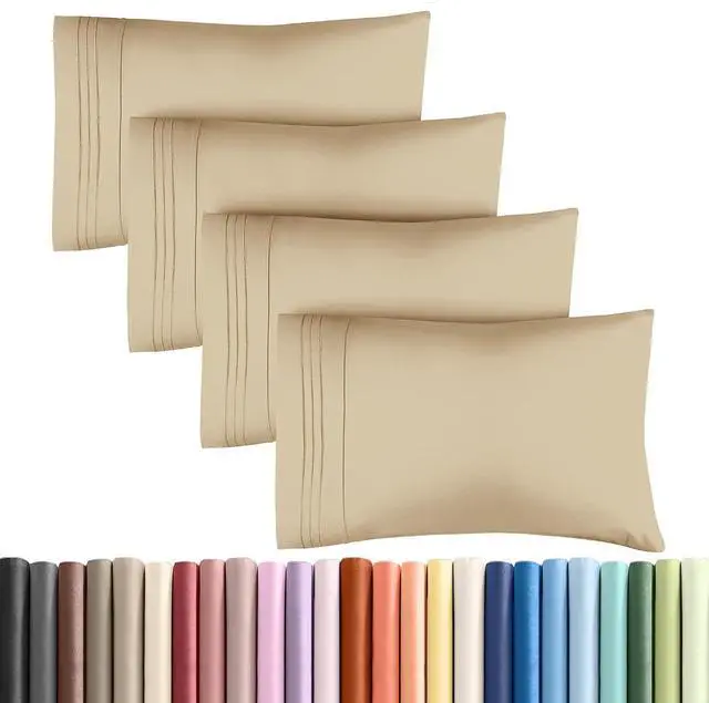 Main image of King Pillow Cases Set of 4 - Ultra Soft Hotel Quality Pillowcase Covers - Comfy, Cozy & Wrinkle Free - Shrinkage, Stain and Fade Resistant - Machine Washable Pillow Protectors - 4 Piece Set - Beige
