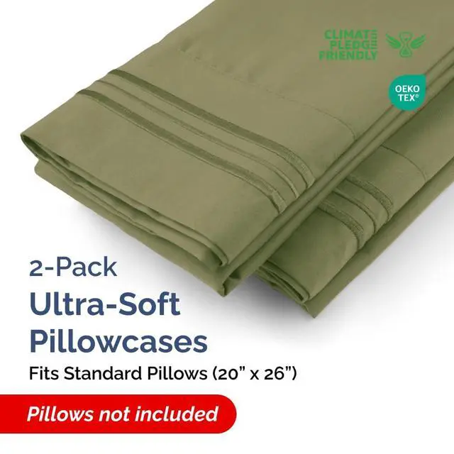 Alt view image 2 of 7 - Standard Pillow Cases Set of 2 - Soft Hotel Quality Pillowcase Covers - Comfy & Wrinkle Free - Stain and Fade Resistant - Machine Washable Pillow Protectors - 2 Piece Set - Standard Size Sage Green