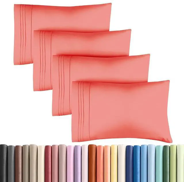 Main image of King Pillow Cases Set of 4 - Ultra Soft Hotel Quality Pillowcase Covers - Comfy, Cozy & Wrinkle Free - Shrinkage, Stain and Fade Resistant - Machine Washable Pillow Protectors - 4 Piece Set - Coral