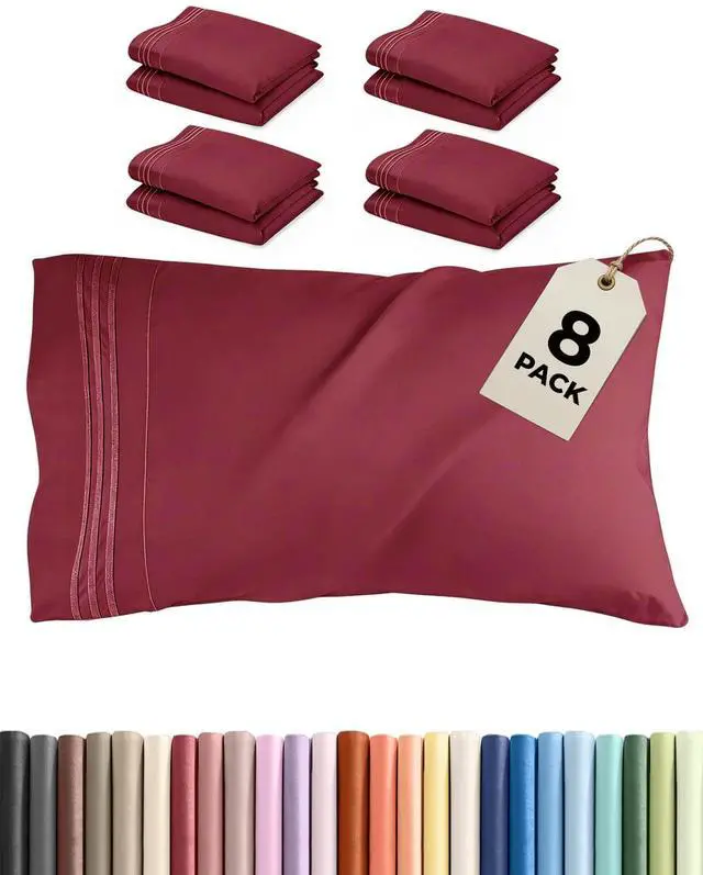 Main image of King Standard Pillow Cases Set of 8 - Ultra Soft Hotel Quality Pillowcase Covers - Cozy & Wrinkle Free - Shrink, Stain and Fade Resistant - Machine Washable Pillow Protectors - 8 Piece Set - Burgundy