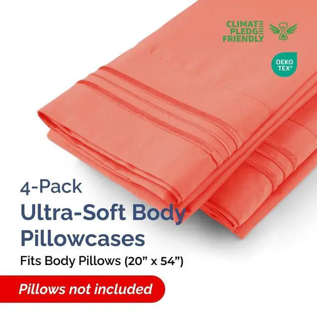 Alt view image 2 of 7 - Body Pillowcases Set of 4-20x54 Long Body Pillow Case - Soft Body Pillow Cover for Sleeping & Side Sleepers - Comfy, Cozy Breathable & Fade Free - Machine Washable w/Envelope Enclosure - (Coral)