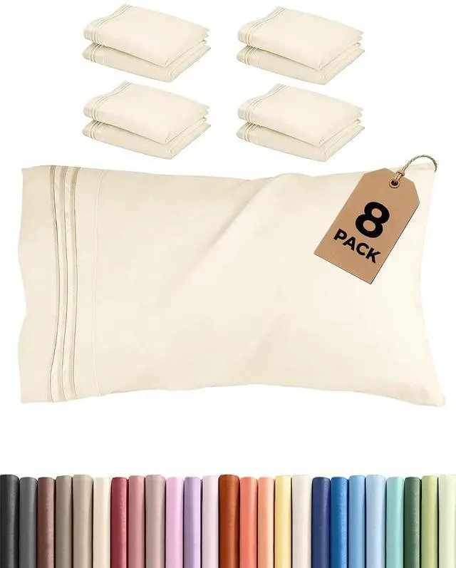 Main image of King Standard Pillow Cases Set of 8 - Ultra Soft Hotel Quality Pillowcase Covers - Comfy & Wrinkle Free - Wrinkle & Fade Resistant - Soft, Machine Washable Pillow Protectors - 8 Piece Set - Off White