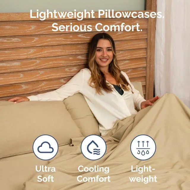 Alt view image 3 of 7 - Body Pillowcases Set of 2-20x54 Long Body Pillow Case - Soft Body Pillow Cover for Sleeping & Side Sleepers - Comfy, Wrinkle & Fade Free - Machine Washable w/Envelope Enclosure Heathered Tan