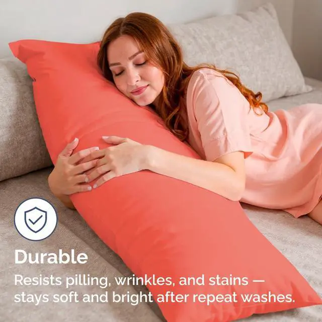 Alt view image 4 of 7 - Body Pillowcases Set of 4-20x54 Long Body Pillow Case - Soft Body Pillow Cover for Sleeping & Side Sleepers - Comfy, Cozy Breathable & Fade Free - Machine Washable w/Envelope Enclosure - (Coral)