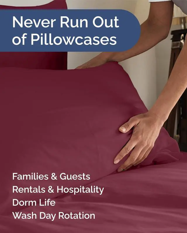 Alt view image 5 of 7 - King Standard Pillow Cases Set of 8 - Ultra Soft Hotel Quality Pillowcase Covers - Cozy & Wrinkle Free - Shrink, Stain and Fade Resistant - Machine Washable Pillow Protectors - 8 Piece Set - Burgundy