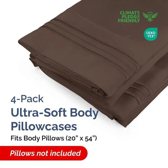 Alt view image 2 of 7 - Body Pillowcases Set of 4-20x54 Long Body Pillow Case - Soft Body Pillow Cover for Sleeping & Side Sleepers - Comfy, Cozy Breathable & Fade Free - Machine Washable w/Envelope Enclosure - (Brown)