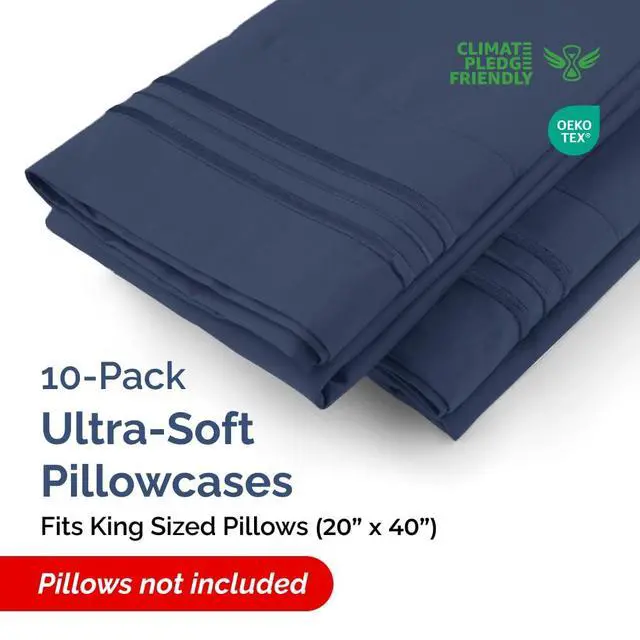 Alt view image 2 of 7 - King Pillow Cases Set of 10 - Ultra Soft Hotel Quality Pillowcase Covers - Comfy. Cozy & Wrinkle Free - Shrink, Stain and Fade Resistant - Machine Washable Pillow Protectors - 10 Piece Set - Navy Blue