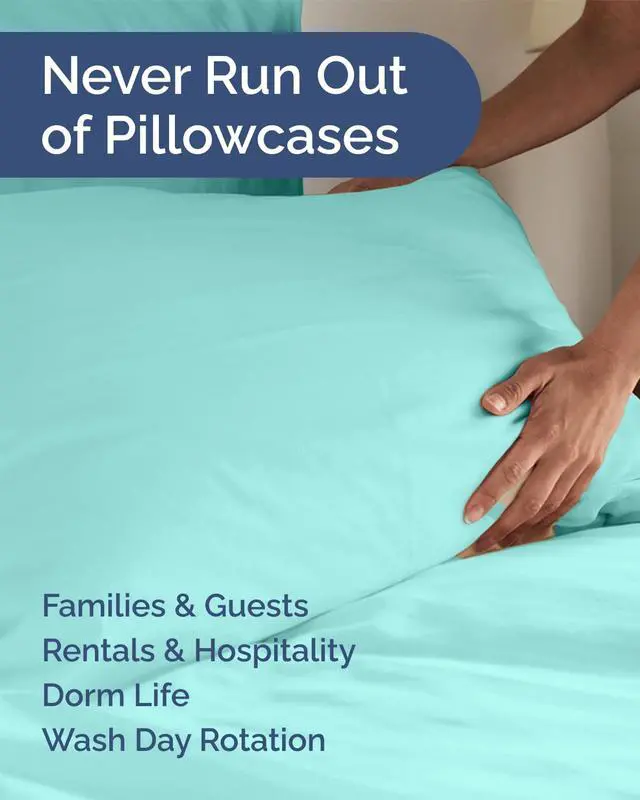 Alt view image 5 of 7 - King Standard Pillow Cases Set of 10 - Ultra Soft Hotel Quality Pillowcase Covers - Comfy & Wrinkle Free - Shrink & Fade Resistant - Soft, Machine Washable Pillow Protectors - 10 Piece Set - Spa Blue